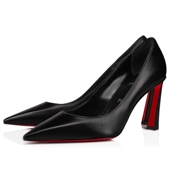 Christian Louboutin Condora 85 Black Kid Leather Pointed Toe Lower Heel Pump 35